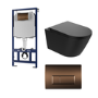 Matt Black Wall Hung Smart Bidet Japanese Toilet & 1160mm Frame Cistern with Brushed Bronze Pneumatic Flush Plate - Purificare