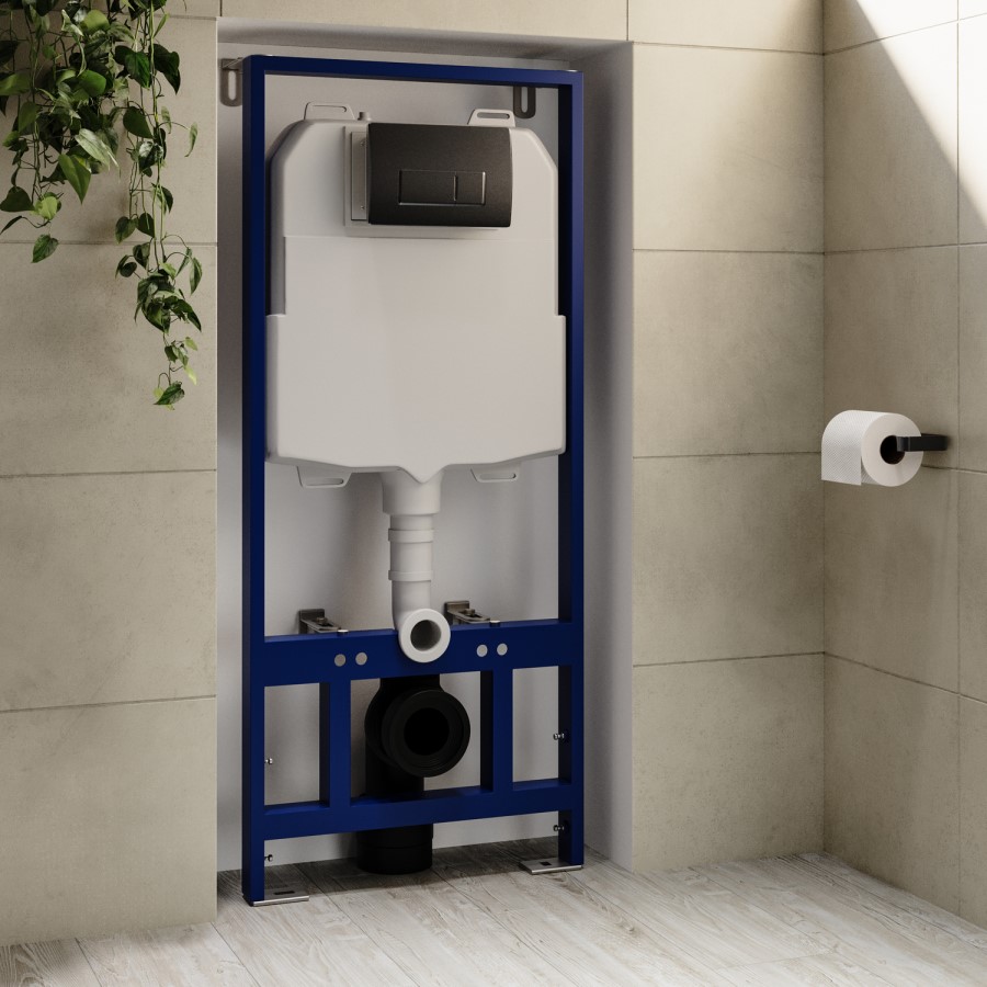 Matt Black Wall Hung Smart Bidet Japanese Toilet & 1160mm Frame Cistern with Gunmetal Grey Pneumatic Flush Plate - Purificare