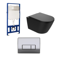 Matt Black Wall Hung Smart Bidet Japanese Toilet & 1160mm Frame Cistern with Polished Chrome  Pneumatic Flush Plate - Purificare