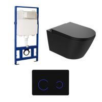 Matt Black Wall Hung Smart Bidet Japanese Toilet & 1160mm Frame Cistern with Black Glass Sensor Pneumatic Flush Plate - Purificare