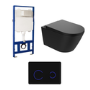Matt Black Wall Hung Smart Bidet Japanese Toilet & 1160mm Frame Cistern with Black Glass Sensor Pneumatic Flush Plate - Purificare