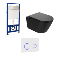 Matt Black Wall Hung Smart Bidet Japanese Toilet & 1160mm Frame Cistern with White Glass Sensor Pneumatic Flush Plate - Purificare