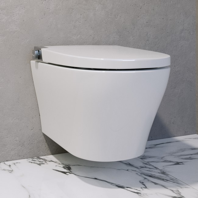 Wall Hung Smart Bidet Japanese Toilet with Heated Seat & 820mm Frame Cistern and Chrome Pneumatic Flush Plate - Purificare