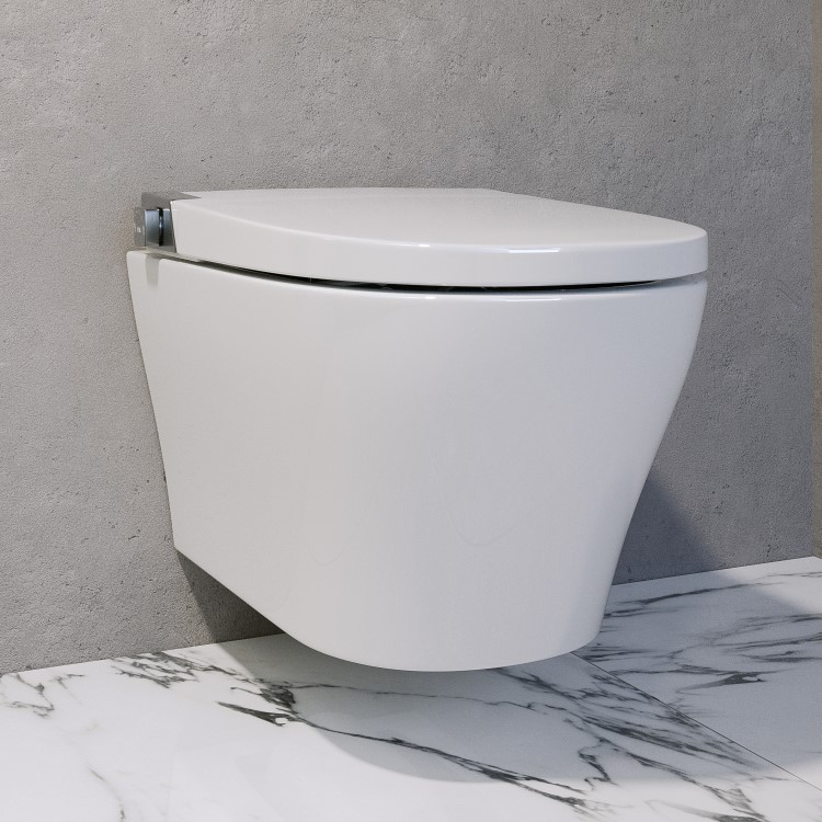 Wall Hung Smart Bidet Japanese Toilet with Heated Seat & 1160mm Frame Cistern and Chrome Pneumatic Flush Plate - Purificare