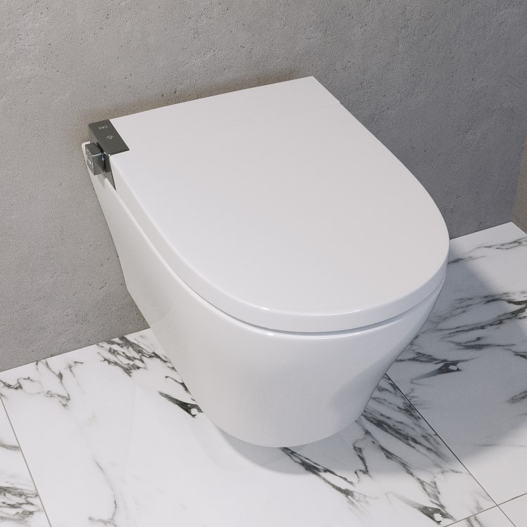 Wall Hung Smart Bidet Japanese Toilet with Heated Seat & 1160mm Frame Cistern and Chrome Pneumatic Flush Plate - Purificare