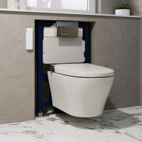 Wall Hung Smart Bidet Japanese Toilet with Heated Seat & 820mm Frame Cistern and Chrome Pneumatic Flush Plate - Purificare
