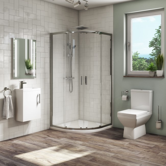 900mm Quadrant Shower Suite with White 400mm Wall Hung Vanity Unit  Toilet & Tray - Ashford