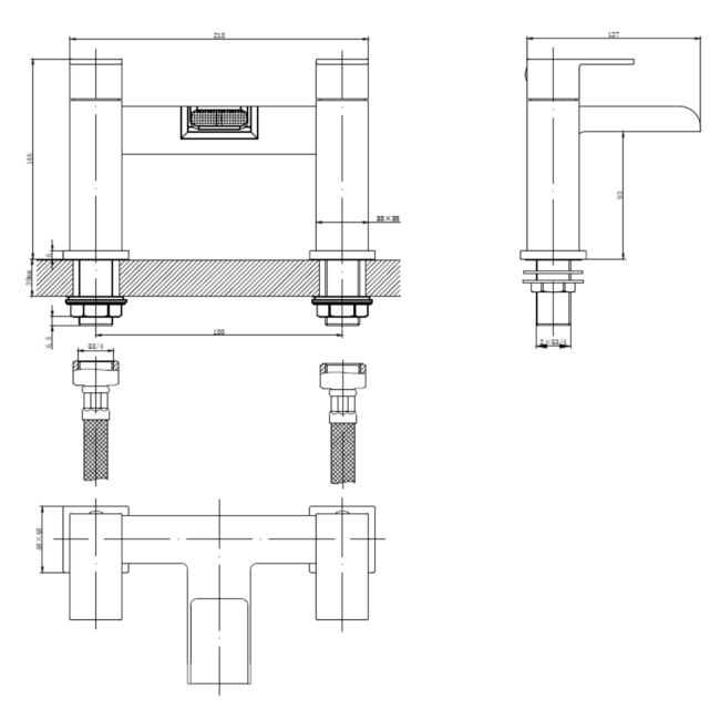 Black Waterfall Bath and Basin Tap Set with Basin Waste - Quadra