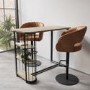 Oak and Black Bar Table Set with 2 Tan Faux Leather Adjustable Bar Stools - Quinn