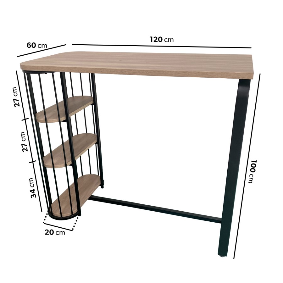 Oak and Black Bar Table Set with 2 Grey Faux Leather Adjustable Bar Stools - Quinn