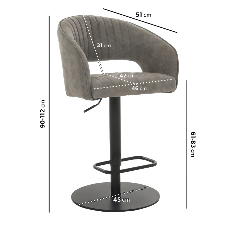 Oak and Black Bar Table Set with 2 Grey Faux Leather Adjustable Bar Stools - Quinn