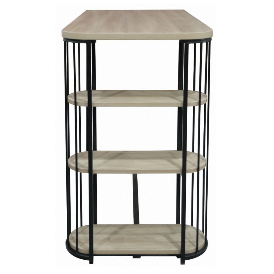 Oak and Black Bar Table Set with 2 Grey Faux Leather Adjustable Bar Stools - Quinn
