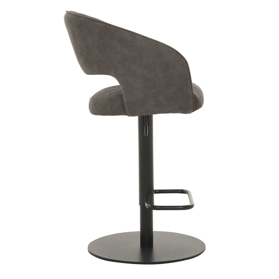 Oak and Black Bar Table Set with 2 Grey Faux Leather Adjustable Bar Stools - Quinn