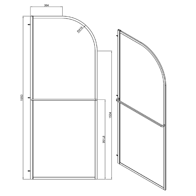 Wet Room Shower Screen Enclosure 1600x800mm Black Curved with Towel Rail  - Raya