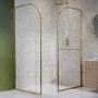 1400x900mm Brushed Brass Arched Walk In Shower Enclosure with Towel Rail - Raya