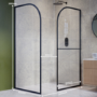 1400x800mm Black Curved Walk In Shower Enclosure with Towel Rail - Raya