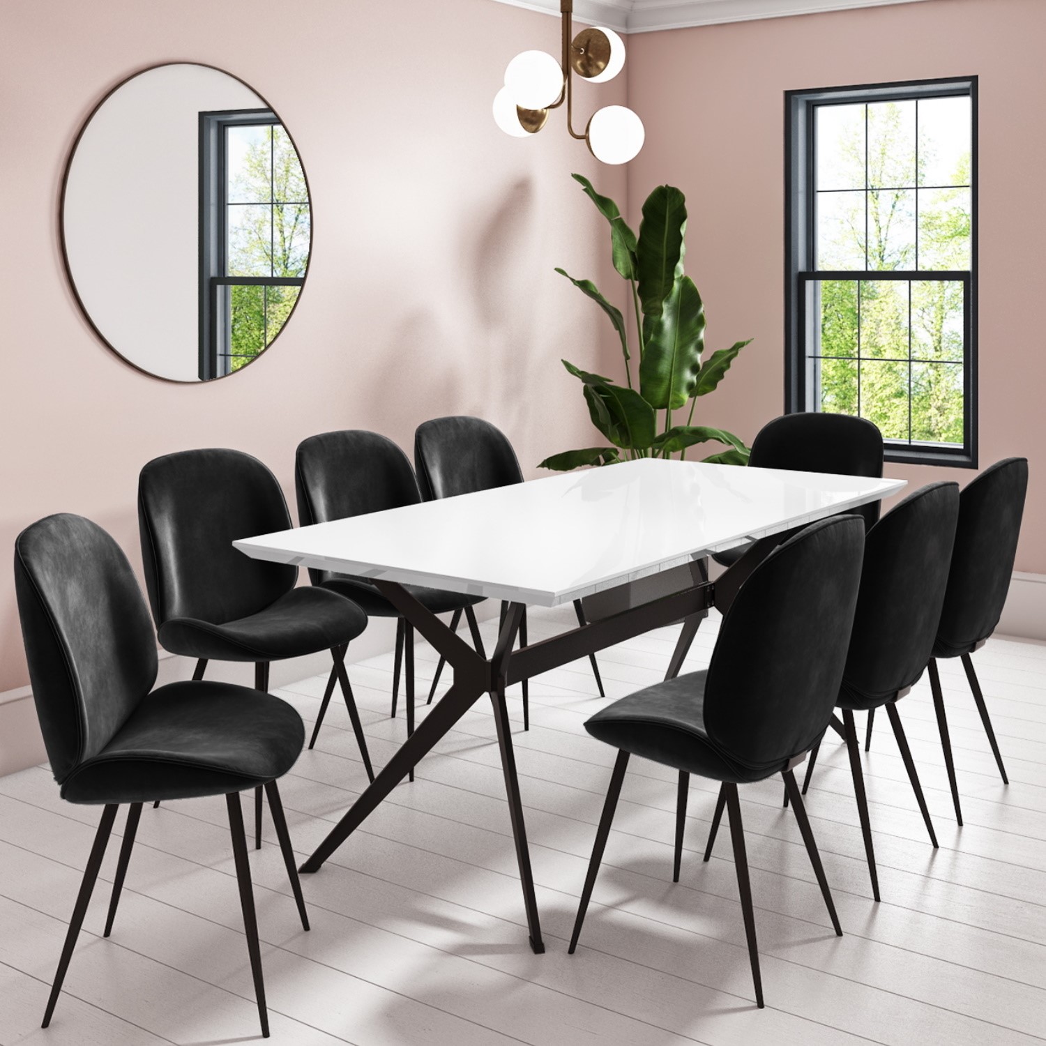 White Gloss Dining Table With 8 Black, High Gloss Dining Table 8 Chairs