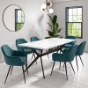White Gloss Dining Table with 6 Teal Blue Velvet Tub Dining Chairs - Rochelle