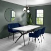 White Gloss Dining Table Set with 2 Navy Velvet Chairs and 1 Bench - Seats 4 - Rochelle