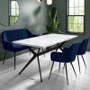 White Gloss Dining Table Set with 2 Navy Velvet Chairs and 1 Bench - Seats 4 - Rochelle