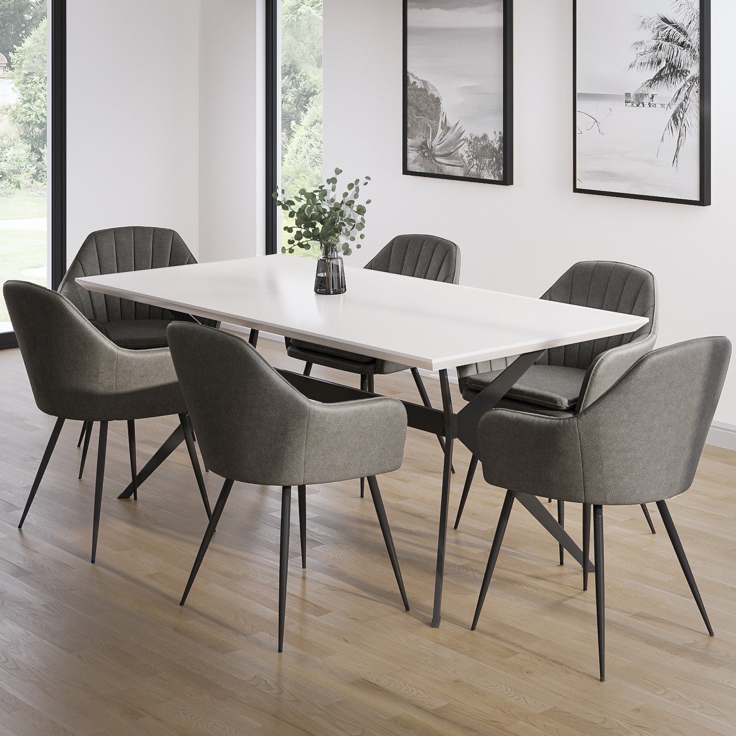 Large White Gloss Modern Dining Table - Seats 6 - Rochelle