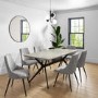 Taupe High Gloss Dining Table with 6 Grey Woven Fabric Dining Chairs - Rochelle