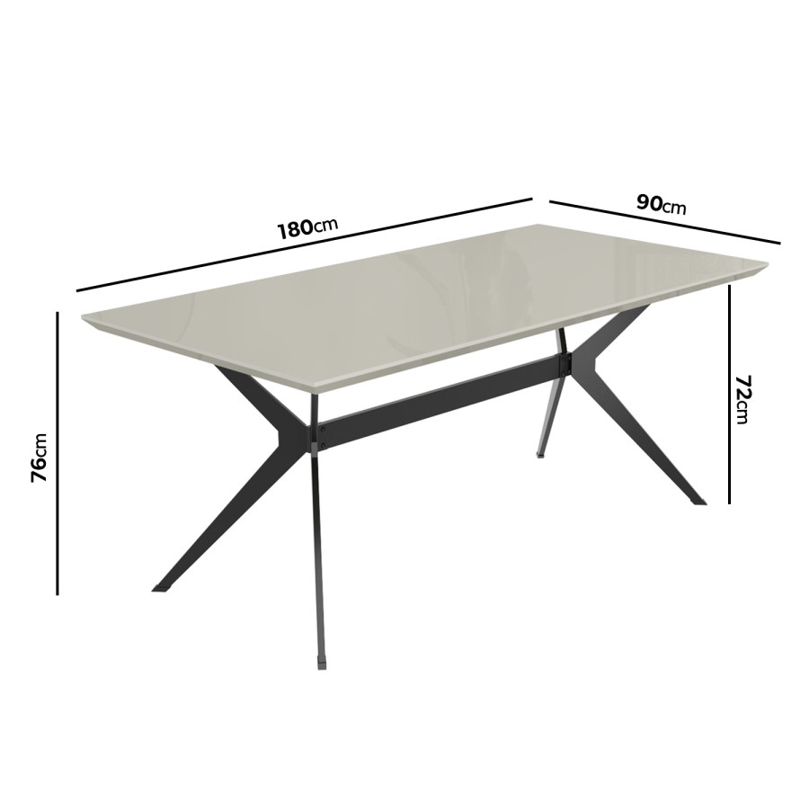 Taupe High Gloss Dining Table with 6 Grey Woven Fabric Dining Chairs - Rochelle