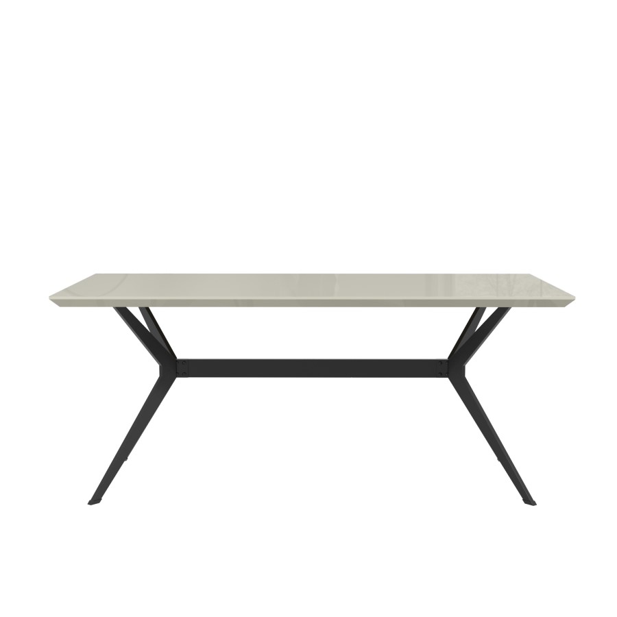 Taupe High Gloss Dining Table with 6 Grey Woven Fabric Dining Chairs - Rochelle