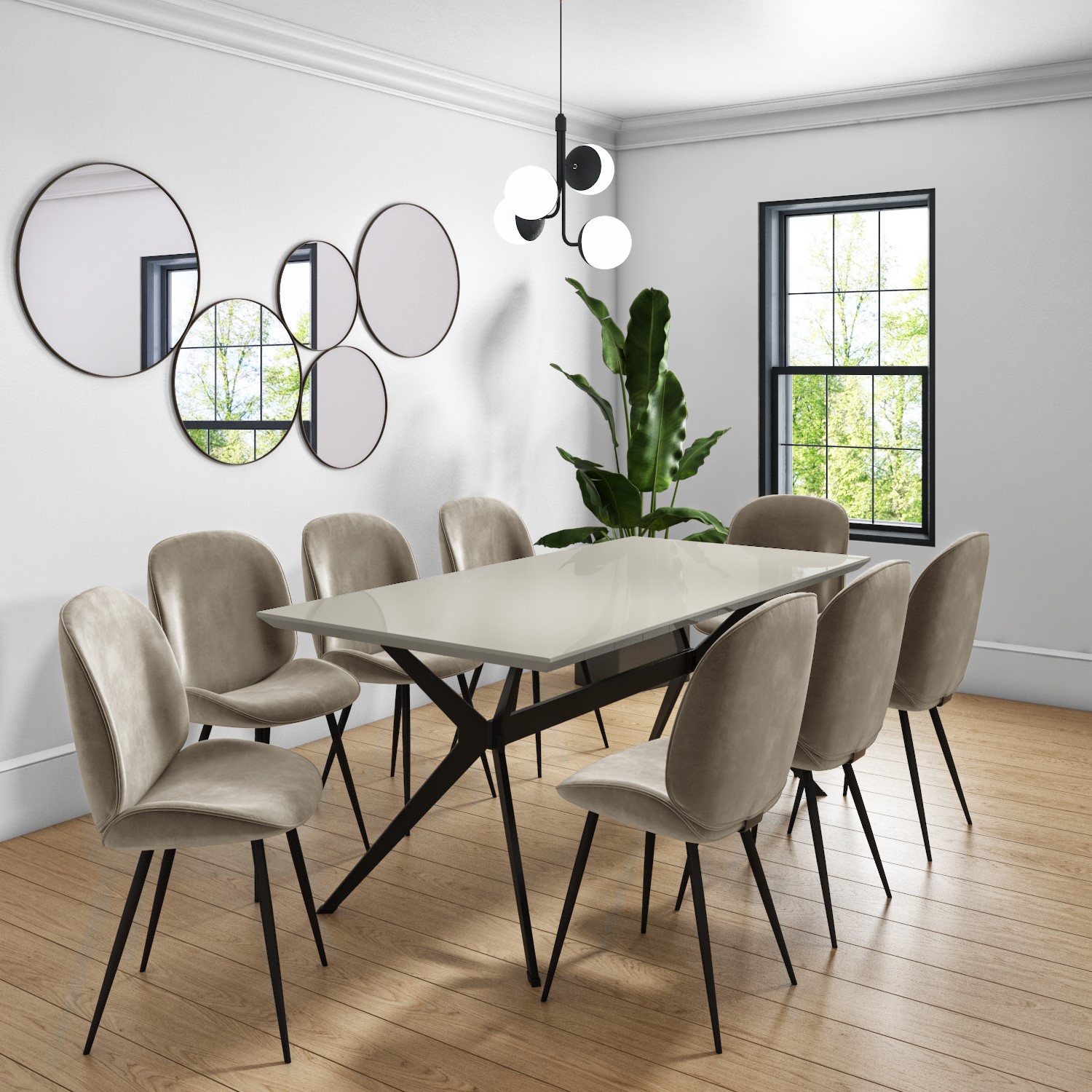 Taupe High Gloss Dining Table With 8, High Gloss Dining Table 8 Chairs