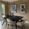 Black Oak Dining Table Set with 6 Beige Fabric Chairs - Seats 6 - Rochelle