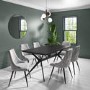 Black Dining Table with 6 Grey Woven Fabric Dining Chairs - Rochelle