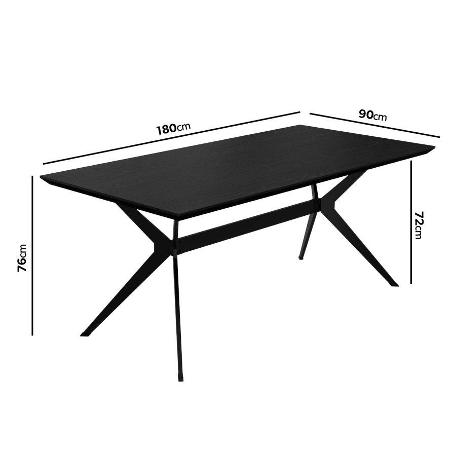 Black Dining Table with 6 Grey Woven Fabric Dining Chairs - Rochelle