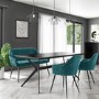 Black Dining Table with 2 Teal Velvet Dining Chairs and Matching High Back Bench - Rochelle