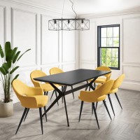 Black Dining Table with 6 Mustard Fabric Dining Chairs - Rochelle