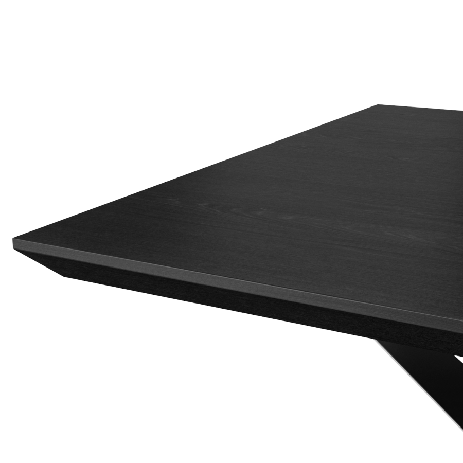 Black Oak Dining Table with 6 Tan Faux Leather Dining Chairs - Rochelle