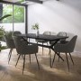 Black Oak Dining Table Set with 6 Dove Grey Faux Leather Chairs - Seats 6 - Rochelle