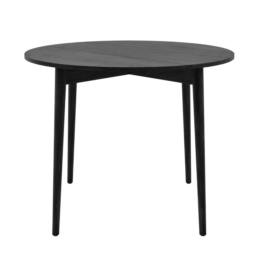 Round Black Folding Drop Leaf Dining Table with 4 Wooden Spindle Dining Chairs - Rudy