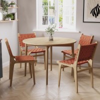 Oak Drop Leaf Dining Table Set with 4 Tan Faux Leather Chairs - Seats 4 - Rudy