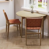 Oak Drop Leaf Dining Table Set with 2 Tan Faux Leather Chairs - Seats 2 - Rudy