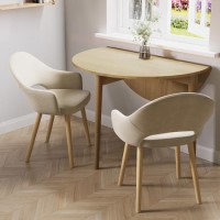 Oak Drop Leaf Dining Table Set with 2 Beige Upholstered Chairs - Seats 2 - Rudy