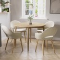 BUN/RDY002/85782 Small Oak Drop Leaf Dining Table Set with 4 Beige Upholstered Chairs - Seats 4 - Rudy