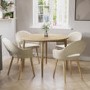 Oak Drop Leaf Dining Table Set with 4 Beige Fabric Chairs - Seats 4 - Rudy