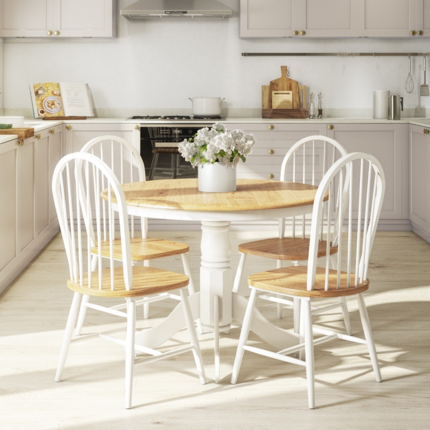 Small Round Dining Table With 4 Chairs In Wood White Rhode