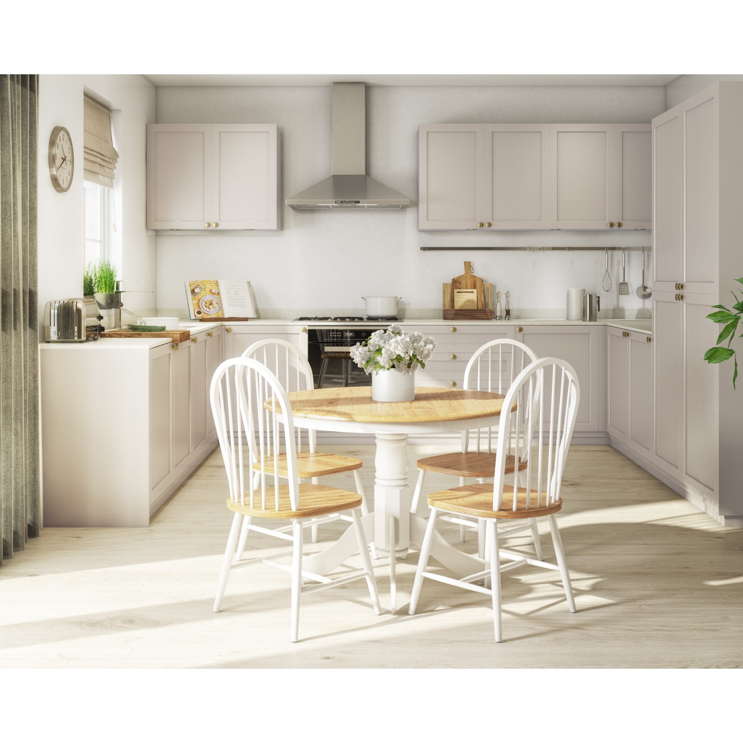 Small Round Dining Table With 4 Chairs In Wood White Rhode