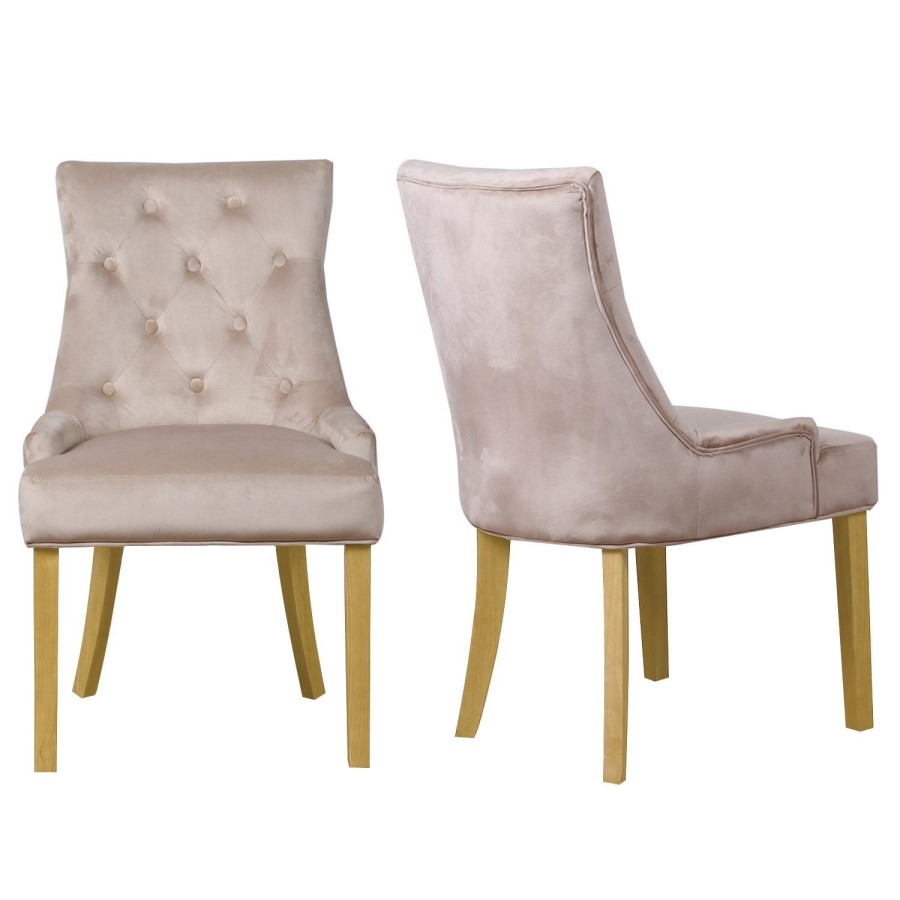 Rhode Island Round White Dining Table with 4 Natural Velvet Dining Chairs