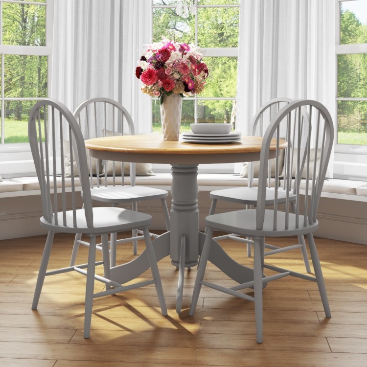 Round Dining Table with 4 Chairs in & Grey with Oak Finish - Rhode Island