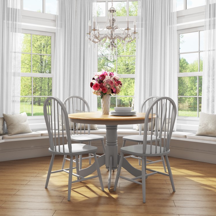 Round Dining Table with 4 Chairs in & Grey with Oak Finish - Rhode Island