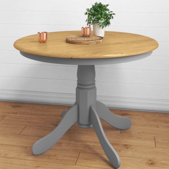 Small Round Dining Table with 4 Velvet Chairs in Grey with Oak Finish - Rhode Island & Kaylee