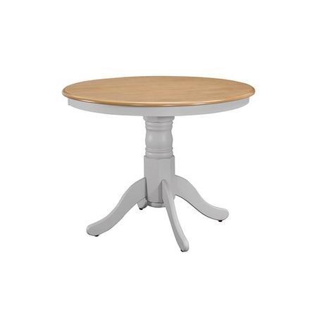 Small Round Dining Table with 4 Velvet Chairs in Grey with Oak Finish - Rhode Island & Kaylee