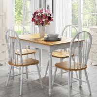 Rhode Island Solid Wood Rectangle Dining Set and 4 Chairs in White/Natural 